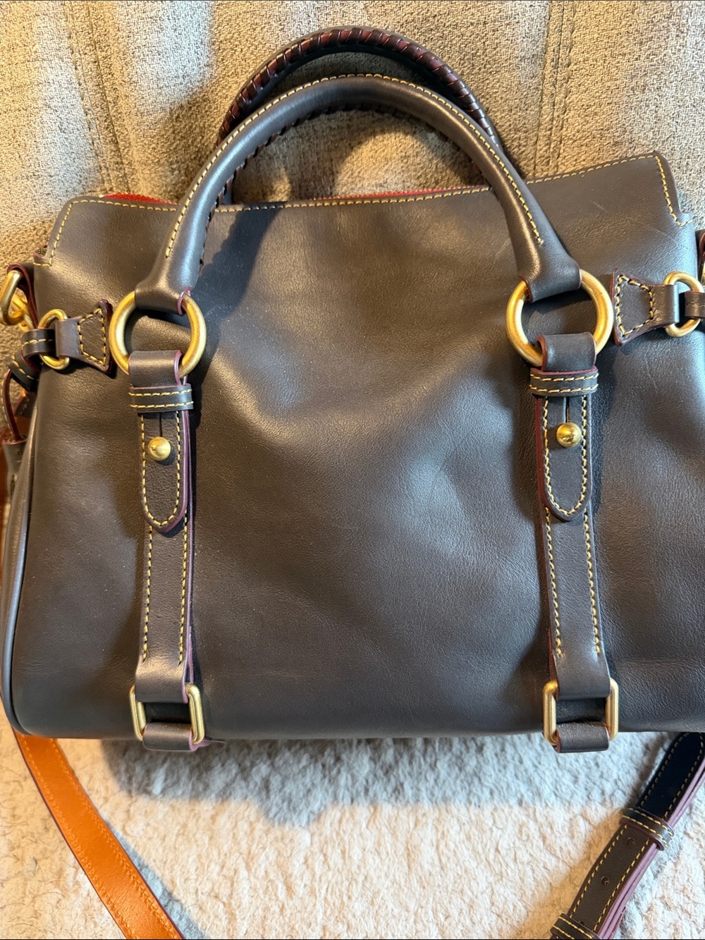 Dooney & Bourke Gray Leather Florentine Large Satchel with Wallet - Picture 3 of 11